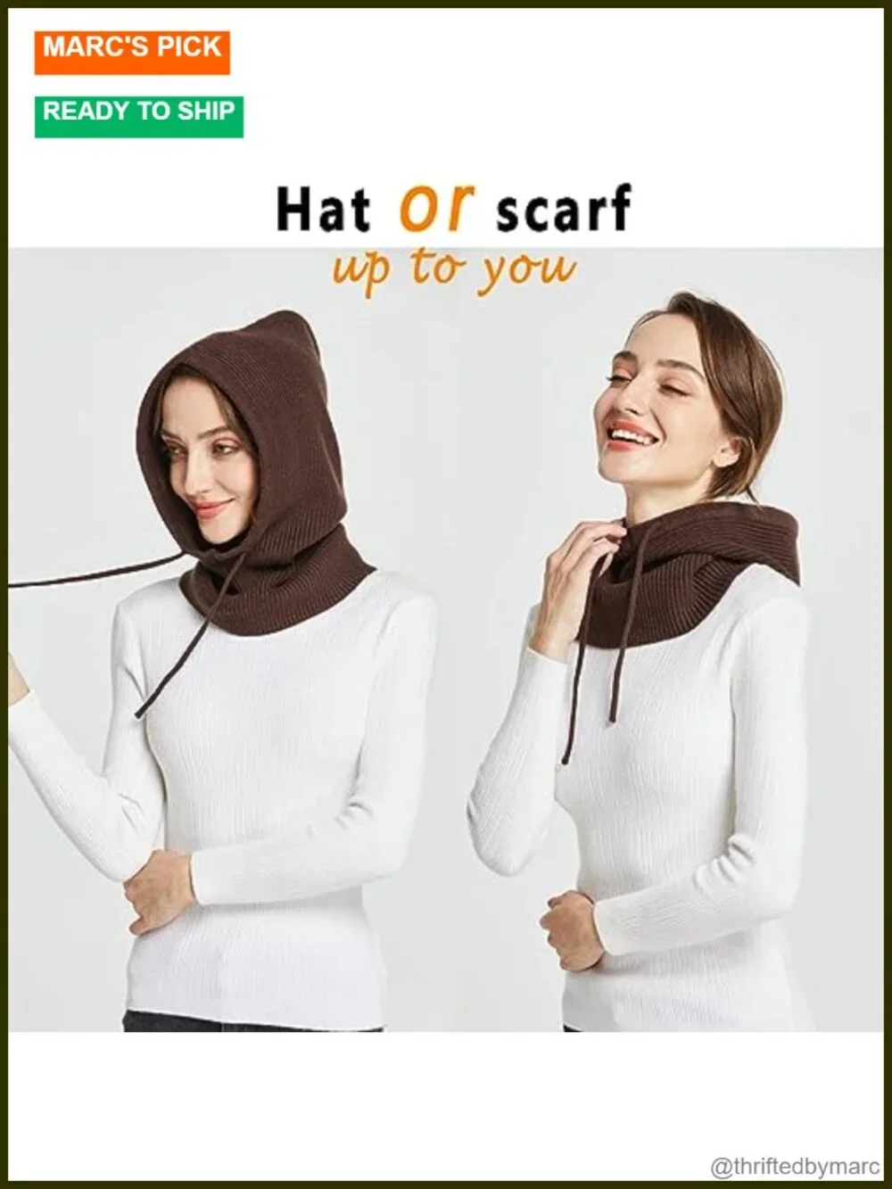 Wool Blend Knit Balaclava Convertible Hat Scarf Beanie for Women Men